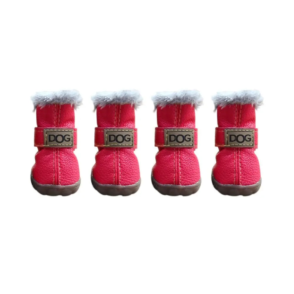 Soft Pet Snow Boots Fashion Waterproof Non Slip Winter Pet Dog Shoes Plush/PU Warm for 4Pcs/Set Winter