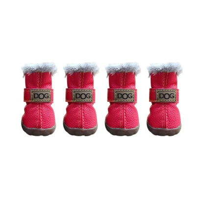Soft Pet Snow Boots Fashion Waterproof Non Slip Winter Pet Dog Shoes Plush/PU Warm for 4Pcs/Set Winter