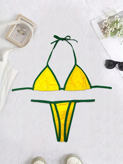 2026 new summer Brazilian flag contrasting bikini retro sexy fashion sports trend fashion backless split niche spicy girl set