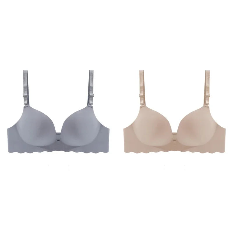 2PCS Women's Solid Color Wavy Edge Seamless Bras One-Piece Wire Free Sexy Push-Up Bra Female Fashion Comfortable Bras Lingerie