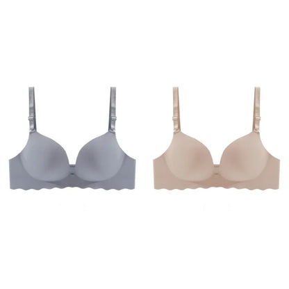 2PCS Women's Solid Color Wavy Edge Seamless Bras One-Piece Wire Free Sexy Push-Up Bra Female Fashion Comfortable Bras Lingerie
