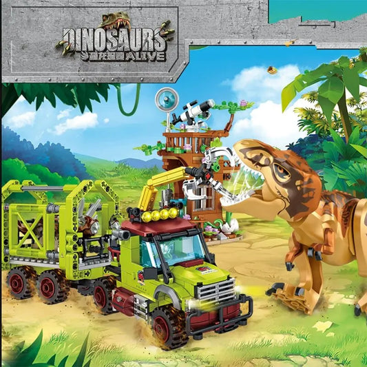 Jurassic FC3738 Tyrannosaurus Rex Triceratops Rescue Building Block Set - Children's Dinosaur Assembly Toy for Educational Play