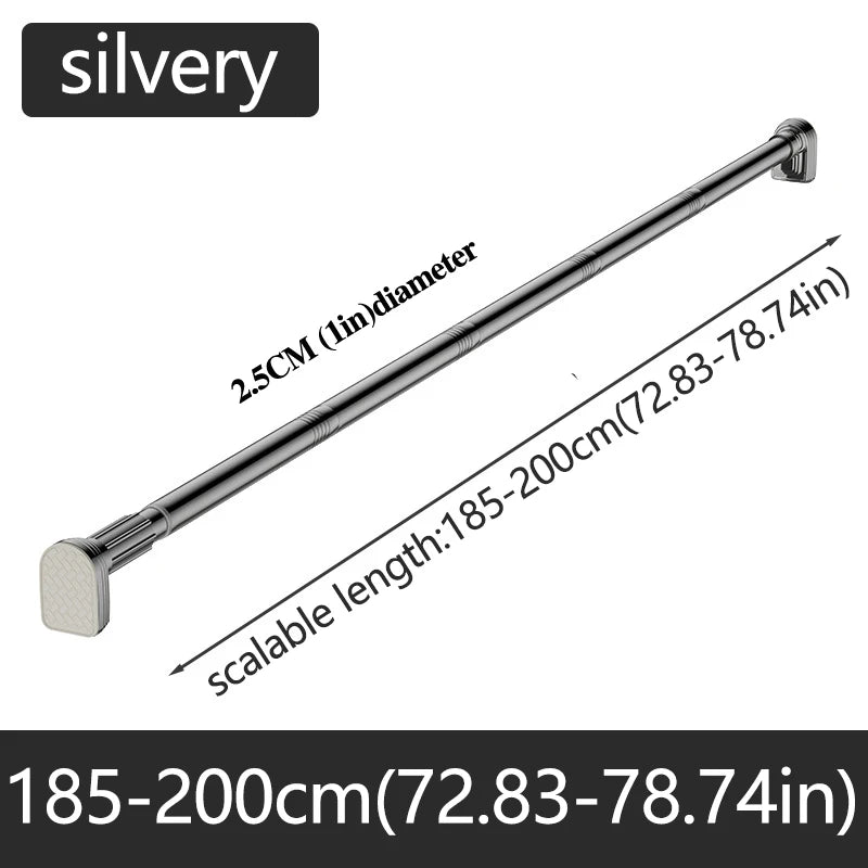 Adjustable Stainless Steel Shower Curtain Rod Clothes Drying Rack No-Drill Telescopic Pole for Laundry Room Bathroom