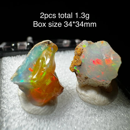 Natural Rare Colorful Ethiopia Opal (No Need Water) Gem Mineral Specimen Box Size:34X34mm (Need Lighting) Sunlight Best