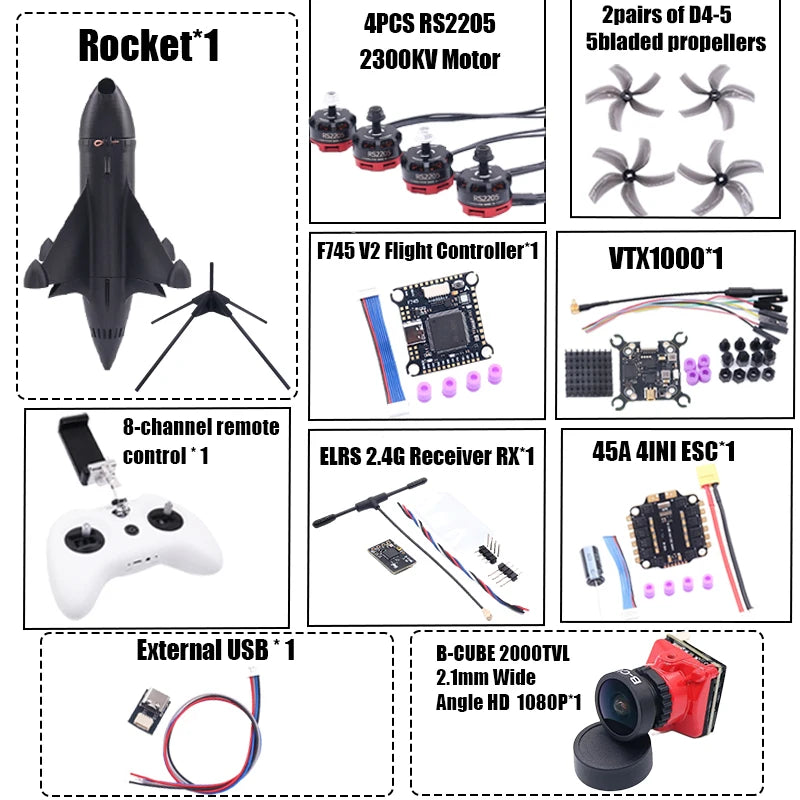 B-CUBE Rocket 5inch FPV Drone Frame Kit Carbon Fiber Racing Drone Quadcopter Freestyle INAV Beatflight F722 Ardupilot Flight