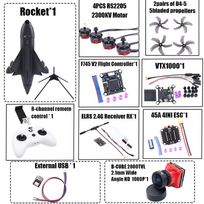 B-CUBE Rocket 5inch FPV Drone Frame Kit Carbon Fiber Racing Drone Quadcopter Freestyle INAV Beatflight F722 Ardupilot Flight