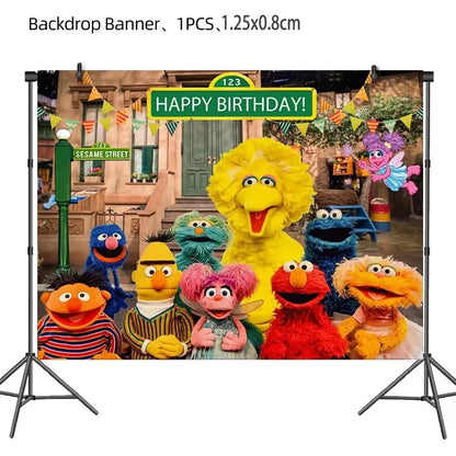 Cartoon Sesames Streeted Birthday Party Decoration Elmo Theme Balloon Set Plates Tissue Tablecloth Party Supplies Baby Shower