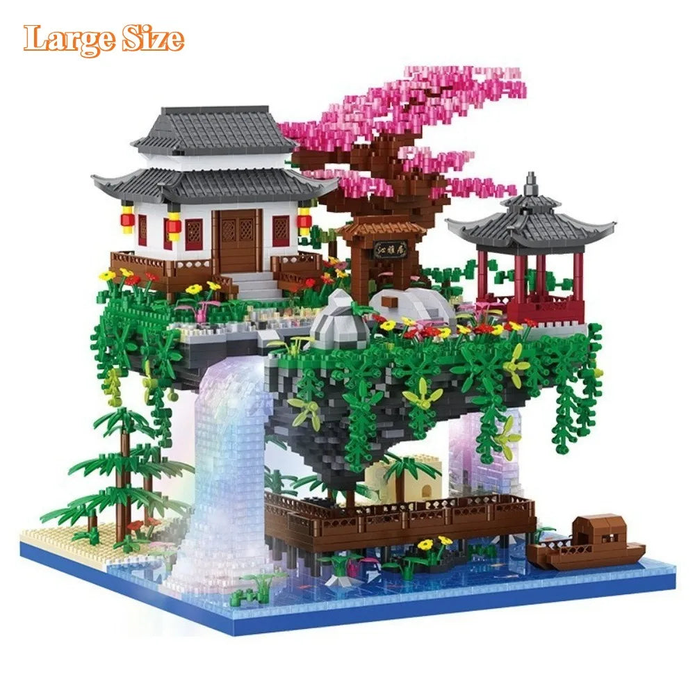 MOC Peach Blossom Pool Cherry Tree House Building Block Chinese Architecture DIY Bricks Cherry Blossom Toy for Kids Adult Gift
