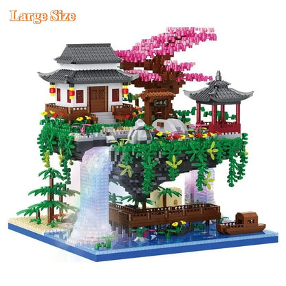 MOC Peach Blossom Pool Cherry Tree House Building Block Chinese Architecture DIY Bricks Cherry Blossom Toy for Kids Adult Gift