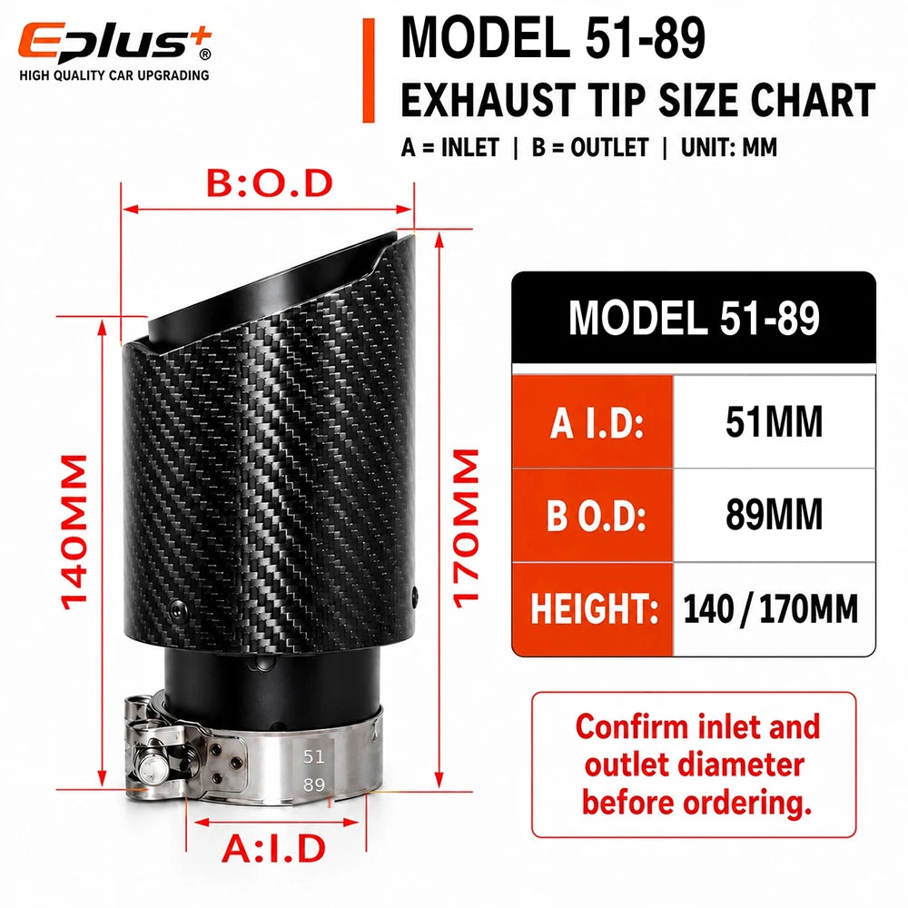 Universal Glossy Carbon Fiber Car Exhaust Muffler Tip Clamp‑On Straight Exhaust Pipe Mufflers Nozzle Straight Stainless Black