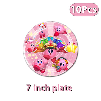 Hot kawaii Star Kirby Birthday Party cutlery plate Disposable Banner Cake Topper Hanging Flag Kirby‌ Balloon Birthday Decoration
