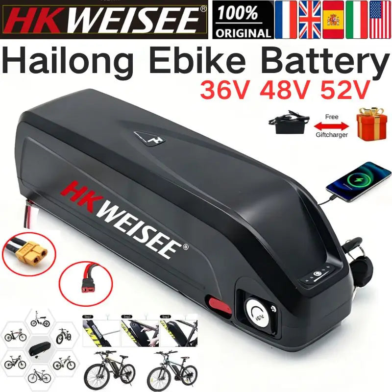 For Hailong 36V 48V 52V 15Ah 20Ah Battery For Bafang BBS02 BBS03 BBSHD Motor Hailong Battery Powerful and Long-Lasting Power