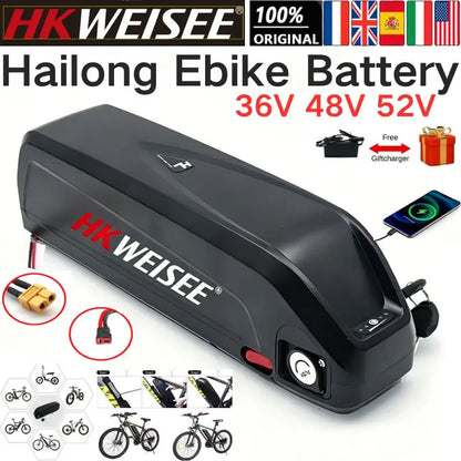 For Hailong 36V 48V 52V 15Ah 20Ah Battery For Bafang BBS02 BBS03 BBSHD Motor Hailong Battery Powerful and Long-Lasting Power