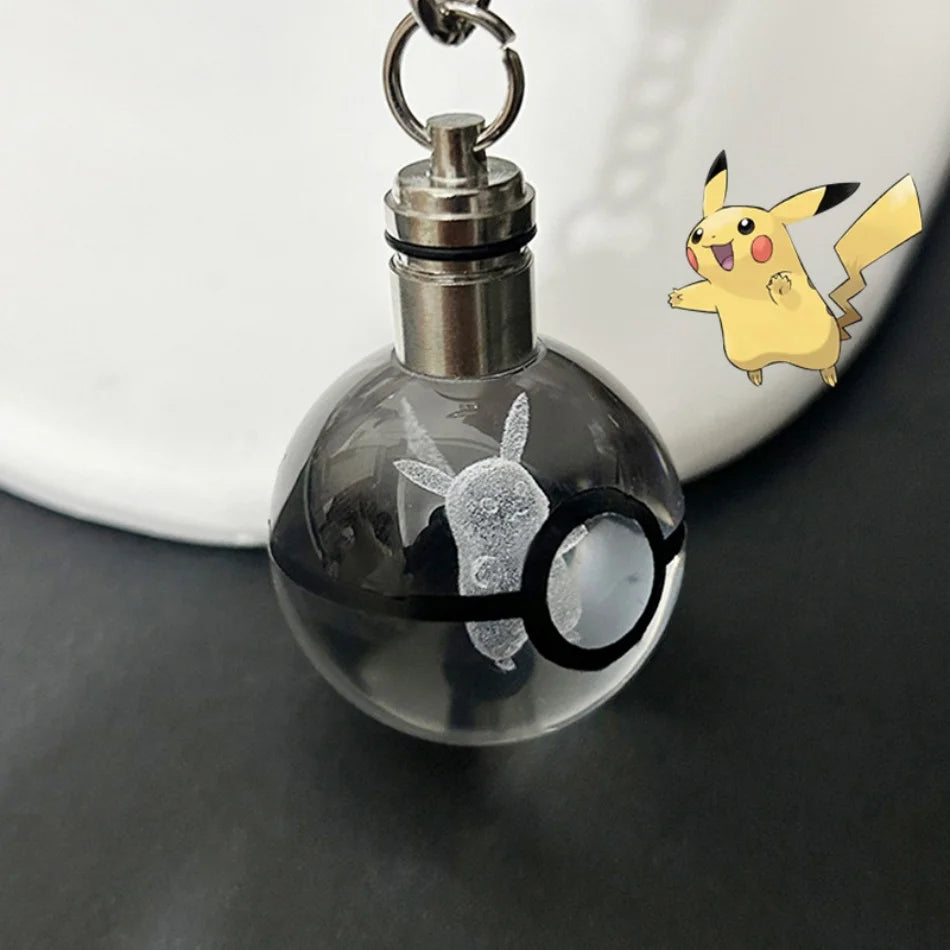 Pokemon Crystal Ball 3D Pikachu Mewtwo Mew Gengar Night Light Pokeball Crystal Keychain Anime Action Figure Toy Birthday Gift