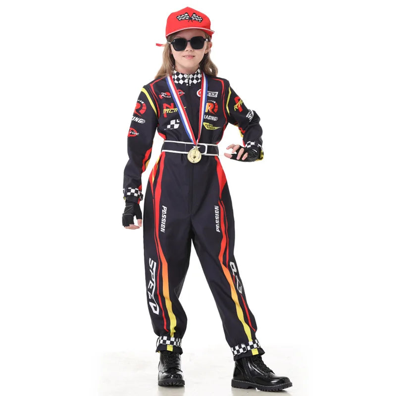 Children's Racing Role-Playing Costume Cosplay Jumpsuit with Belt Set for Boys and Girls Racing Themed Performance Costumes