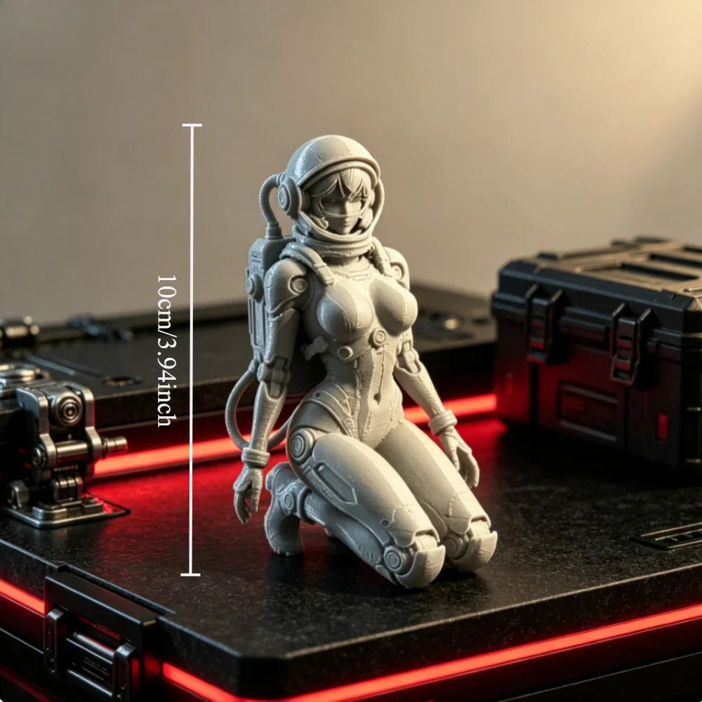 Space Sci-Fi Female Astronaut Kneeling Figurine 3D Printed Woman Statues Space Explorer Desktop Decor Collectible Ornament Gifts
