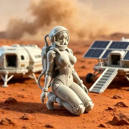 Space Sci-Fi Female Astronaut Kneeling Figurine 3D Printed Woman Statues Space Explorer Desktop Decor Collectible Ornament Gifts
