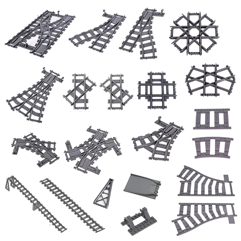 MOC City Bricks Train Flexible Construction Parts Railway Curve Track Building Blocks Model Accessories Compatible with 53401