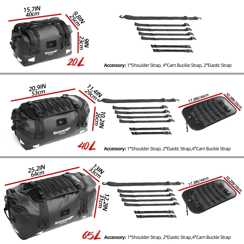 Rhinowalk Motorcycle Saddle Bag Waterproof 20L/40L/65L Universal Pannier Side Bag Top Travel Luggage Box Free Combination