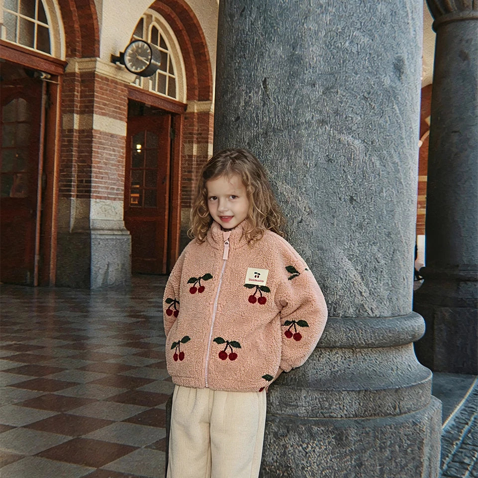2026 KS Autumn Winter Baby Girls Boys Lambswool Jackets Boys Embroidery Cartoon Outerwear Kids Clothes Children's Coats 1-9Yrs