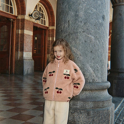 2026 KS Autumn Winter Baby Girls Boys Lambswool Jackets Boys Embroidery Cartoon Outerwear Kids Clothes Children's Coats 1-9Yrs
