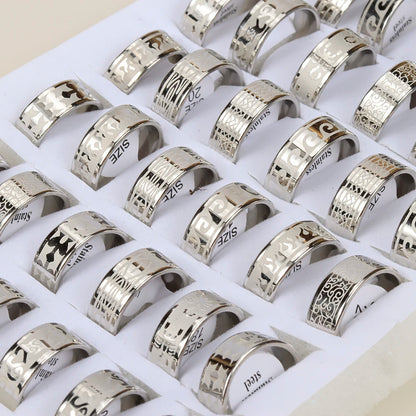 24 Pcs/Lot Top Quality 8mm Engraving Stainless Steel Rings Men Party Gifts Waterproof  Jewelry Size 17-21