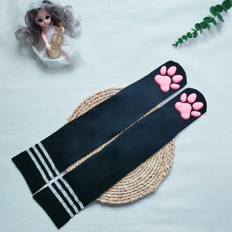 Womens Over Above Knee Socks Thigh High Stockings Kitten Claw Cat Paw Pad Ladies pink 3D Long Sock Cosplay Harajuku Y2k female
