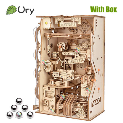 Ury 3D Wooden Puzzle Electric Track Device Marble Run Book Nook Set Counter Current Compass Model Ball Maze Assembly Gift