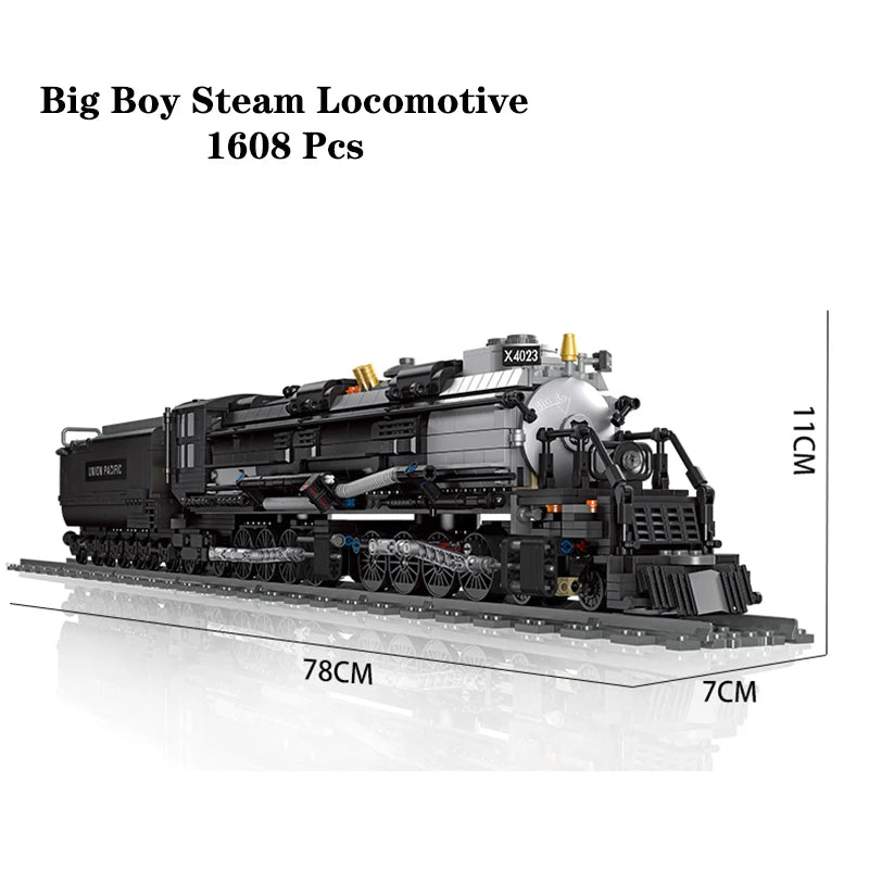 Compatible With LEGO Big Rail Car Locomotive Building Blocks Toys Model City Steampunk Era Bricks Retro Train With Power Motor