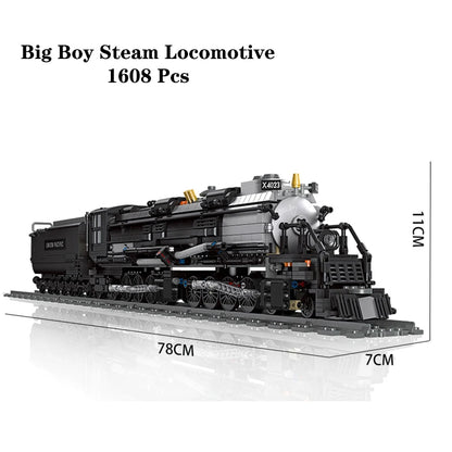 Compatible With LEGO Big Rail Car Locomotive Building Blocks Toys Model City Steampunk Era Bricks Retro Train With Power Motor