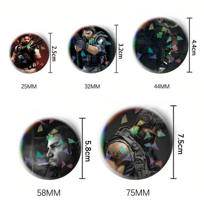 Chris Redfield Resident Evil 75mm 44mm 25mm Accessories Toys Badge Brooch Backpack Hat Pins