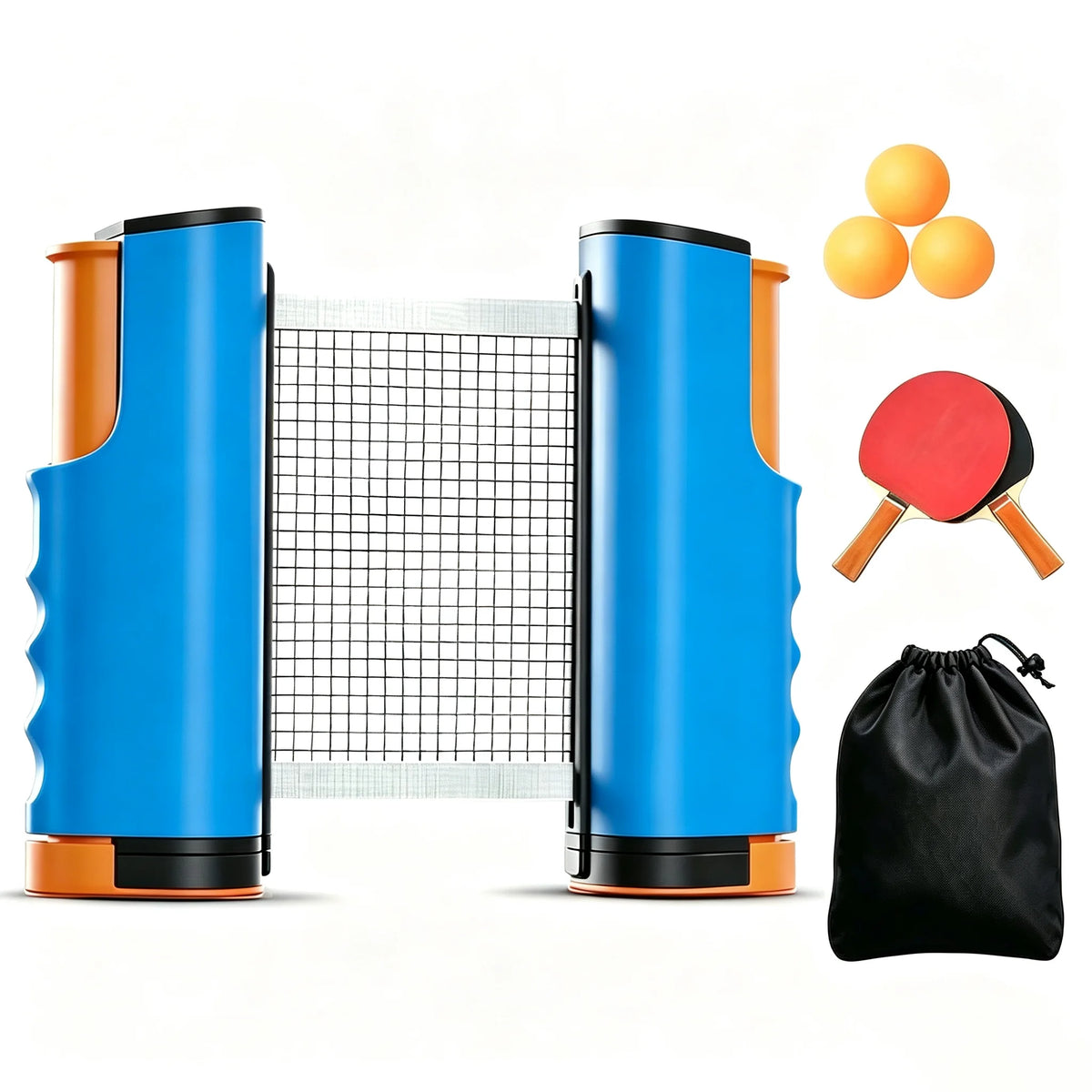 Stretchable Table Tennis Net Set, Portable Table Tennis Training Set, Including Stretchable Net, 2 Rackets, 3 Balls and Sports D