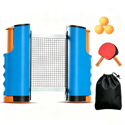 Stretchable Table Tennis Net Set, Portable Table Tennis Training Set, Including Stretchable Net, 2 Rackets, 3 Balls and Sports D