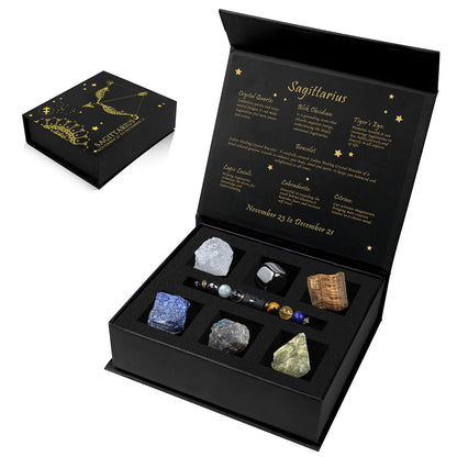 12 Constellation Zodiac Sign Gift Box Lapis Lazuli Amethysts Rope Bracelet With Irregular Raw Stone Libra Leo Birthday Jewelry