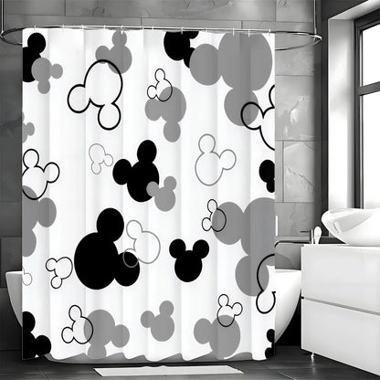 Black White Gray Mickey Modern Geometric Shower Curtain, Bathroom Decorative Shower Curtain, Waterproof Shower Curtain with Hook