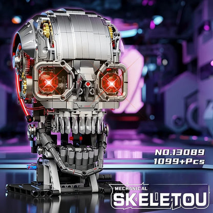 1099Pcs Creative Mechanical Skeleton Head Building Blocks with Light DIY Construction Set MOC Model DIY Birthday Gifts for Kids
