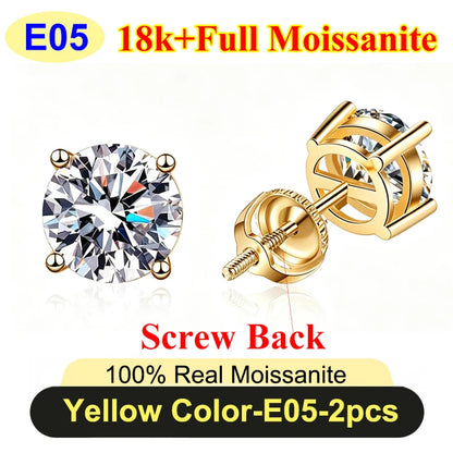 Premium 0.5-3ct Moissanite Diamond Stud Earrings for Women Original 925 Sterling Silver Screw Back Women Moissanite Earring