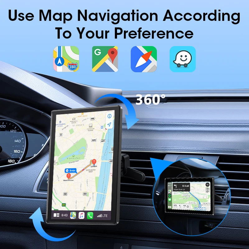 Jansite 9" Vertical Screen Car Radio Multimedia Video Player Wireless Carplay Android Auto Magnetic bracket Car Monitors GPS