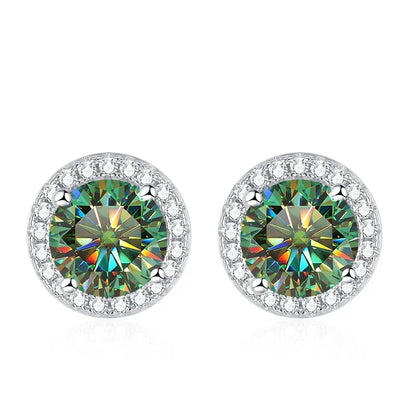 Tezzc Moissanite Stud Earrings for Women 925 Sterling Silver Green Blue Pink Red Black Blue Sparkling Moissanite Studs Earring