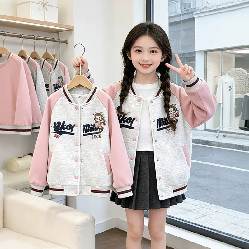 Girls Baseball Fashion Jackets Kids Embroidered Cardigan Autumn Spring Casual Outwears Children's Trends Sweatshirt Coats