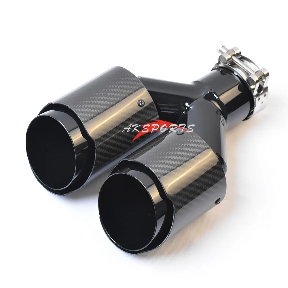 Glossy Black Universal Dual Straight Carbon Fiber Exhaust Tip Silver Steel Muffler Pipe With VREMUS for Car Customization