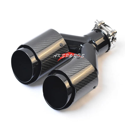 Glossy Black Universal Dual Straight Carbon Fiber Exhaust Tip Silver Steel Muffler Pipe With VREMUS for Car Customization