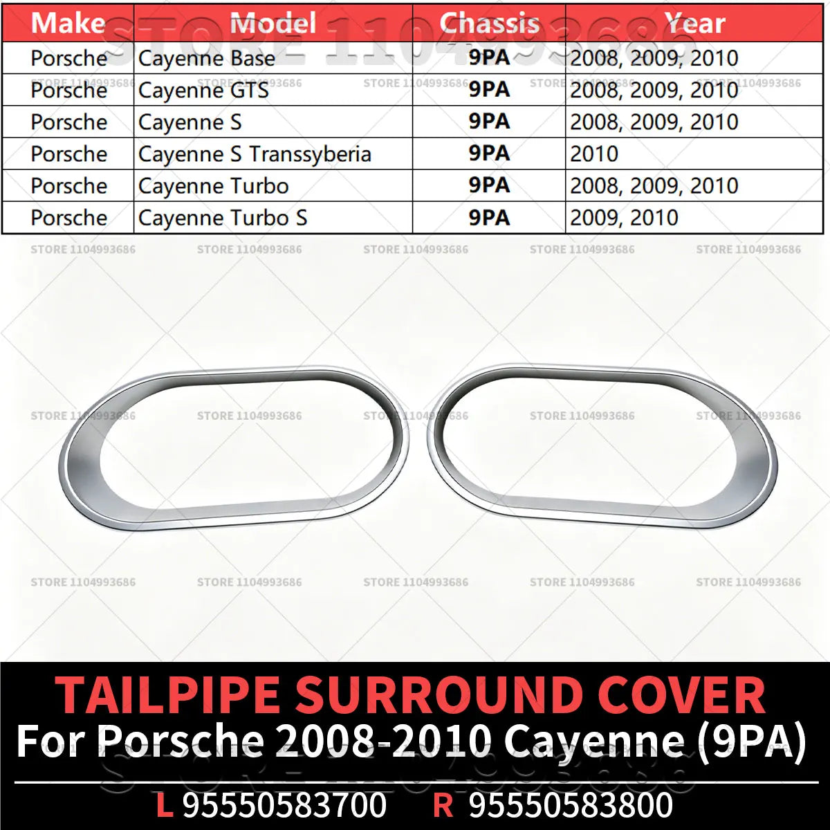 For Porsche 2008 2009 2010 Cayenne (9PA) Tailpipe Surround Cover OEM 95550583700 95550583800 95550583800U90 95550583700U90
