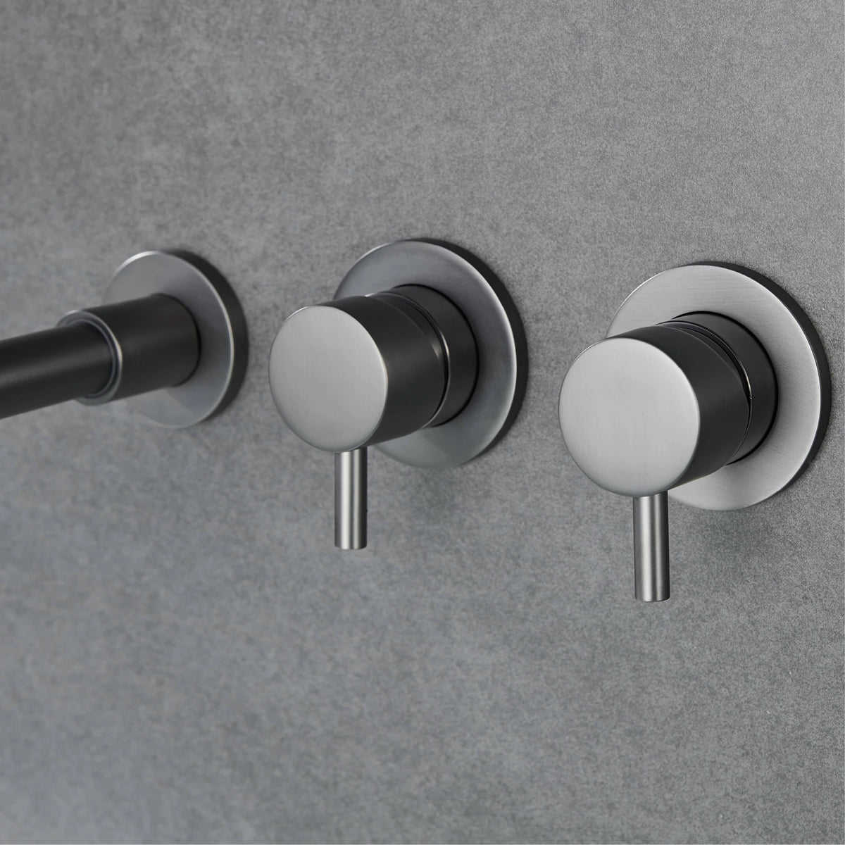 Simple Luxury Gun Gray Brass Bathroom Faucet with Wall Design and a Dual Handle Bathtub Mixer for Both Hot and Cold Water