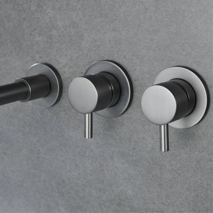 Simple Luxury Gun Gray Brass Bathroom Faucet with Wall Design and a Dual Handle Bathtub Mixer for Both Hot and Cold Water