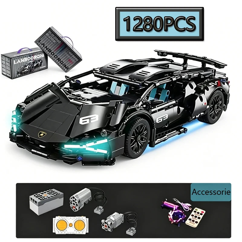 1280PCS Black Samurai Remote Control Sports Car Model DIY Building Blocks Racing Puzzle Toy for Children Gift