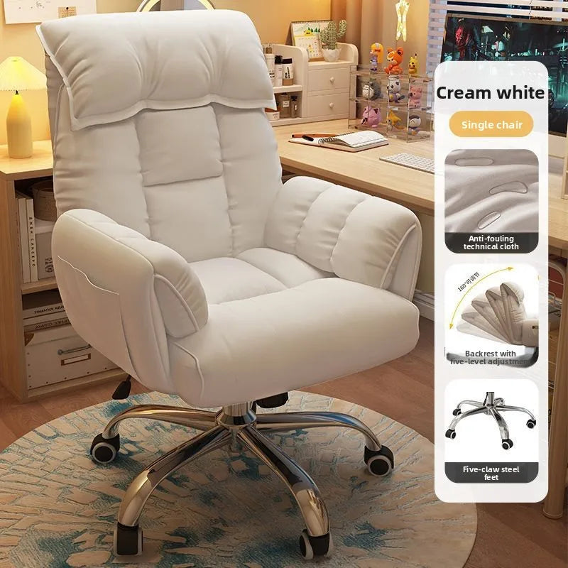 Comfortable Computer Chair with Armrest Footrest Home Office Dormitory Lounge Recliner Back Support Pillow Adjustable Seat