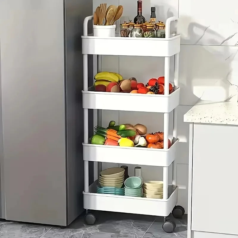 5-Tier Kitchen Storage Shelf Rolling Cart Mobile Trolley Rack with Wheels for Snacks Fruits Vegetables Bathroom Home Organizer ﻿
