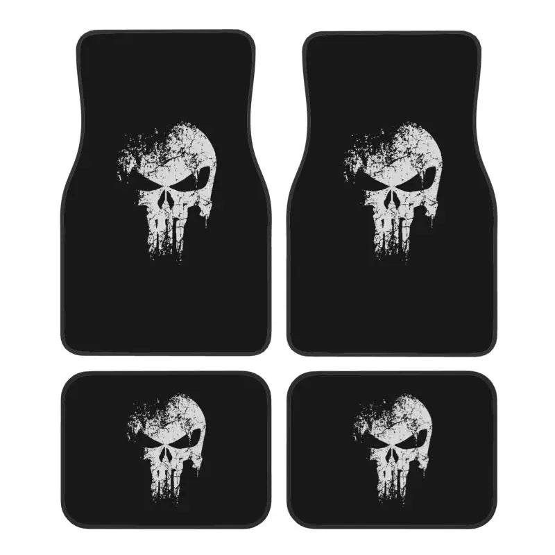 Skeleton Skull Car Floor Mats Set of 4 Pieces Heavy Metal Car Front and Rear Foot Mats Universal with Non Slip Rubber Backing
