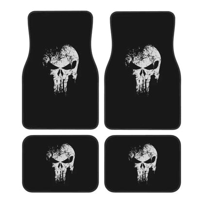 Skeleton Skull Car Floor Mats Set of 4 Pieces Heavy Metal Car Front and Rear Foot Mats Universal with Non Slip Rubber Backing